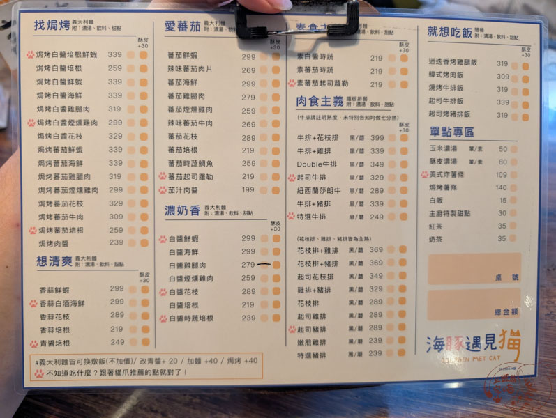 花蓮義式料理|海豚遇見貓:花蓮最狂義大利麵,平價大份量吃飽飽! 5 海豚遇見貓 菜單